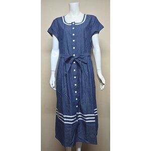 Lanz of Salzburg Navy Sailor Chambray buttons pocket Dress Size Med NEW.